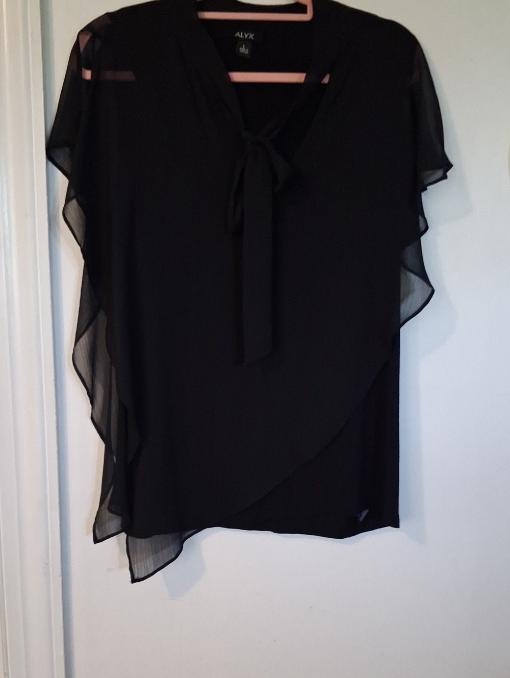 ALIX NYC Black Chiffon Tie-Neck Overlay Tunic Top
